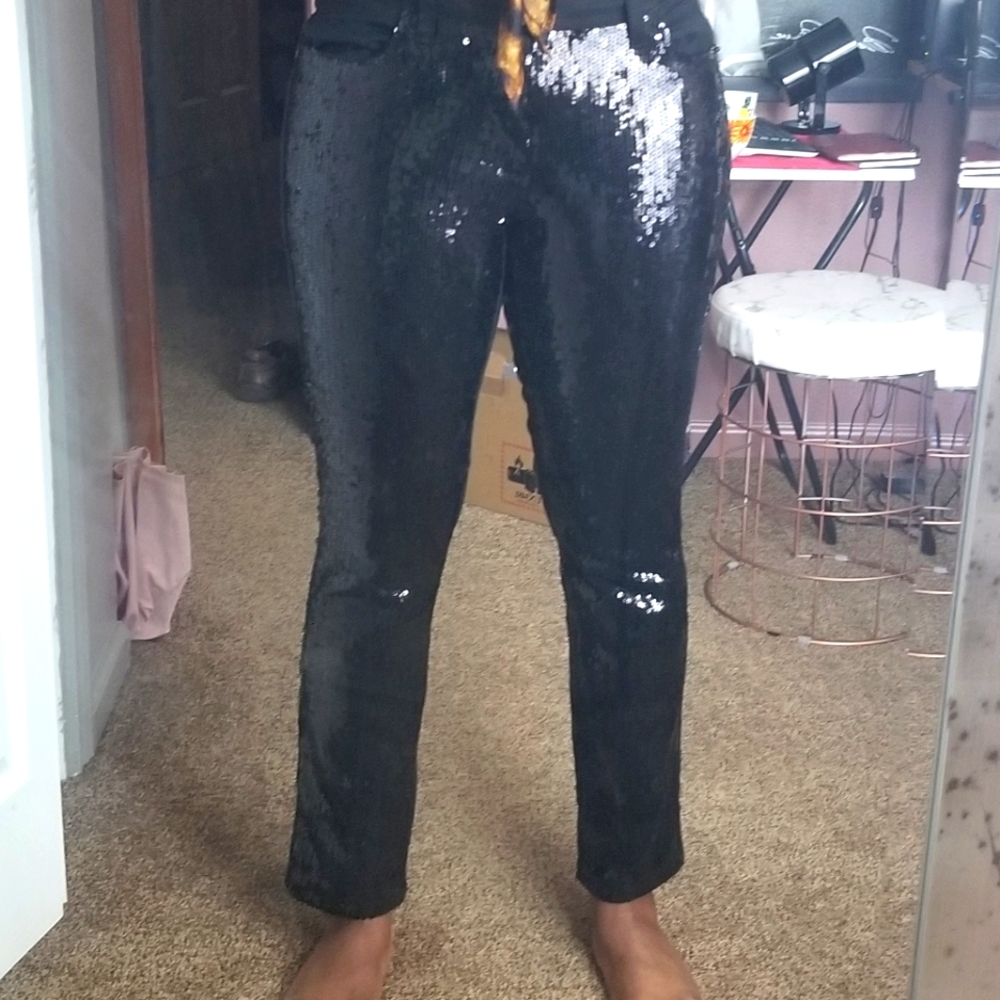 VENUS Black Sequin Skinny Jeans